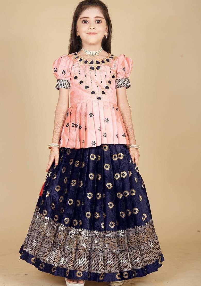 Rose Embroidered Blended Lehenga Choli For Girls - Indya
