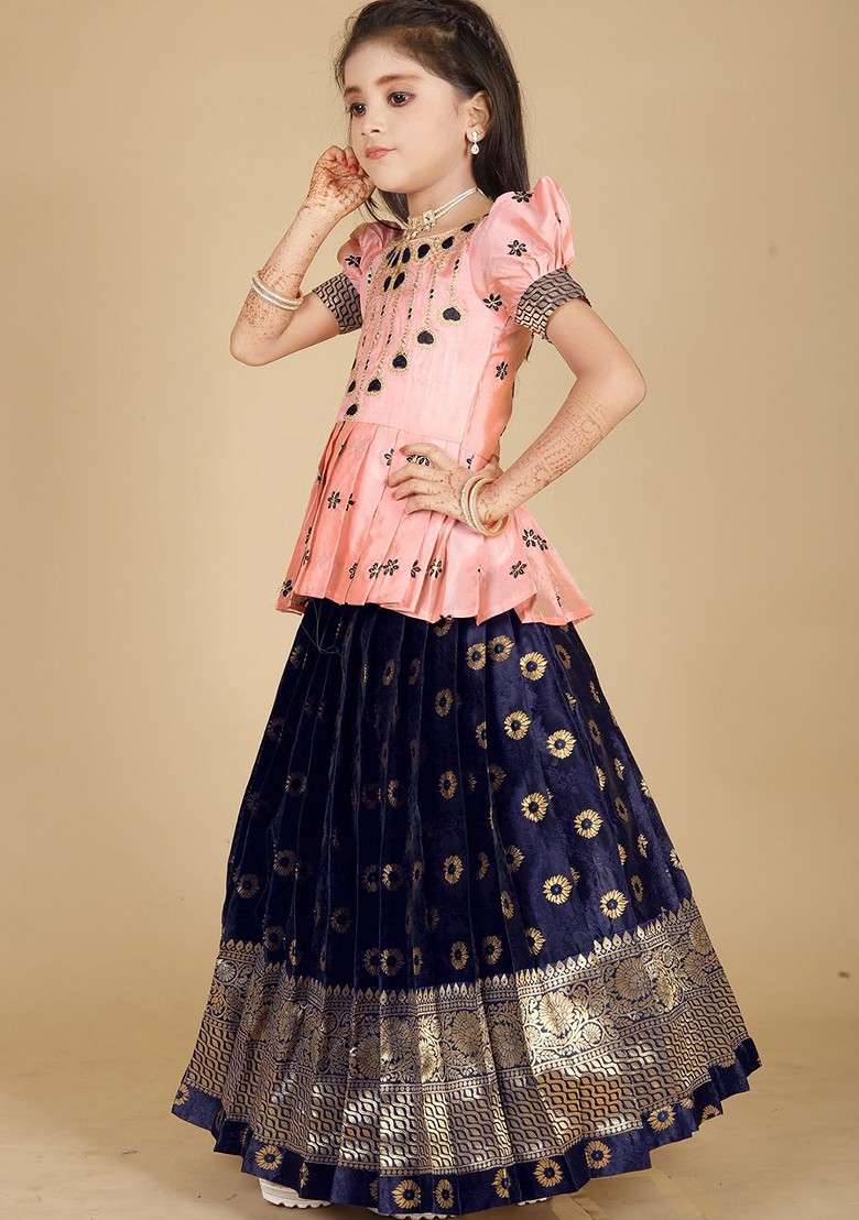 Rose Embroidered Blended Lehenga Choli For Girls - Indya