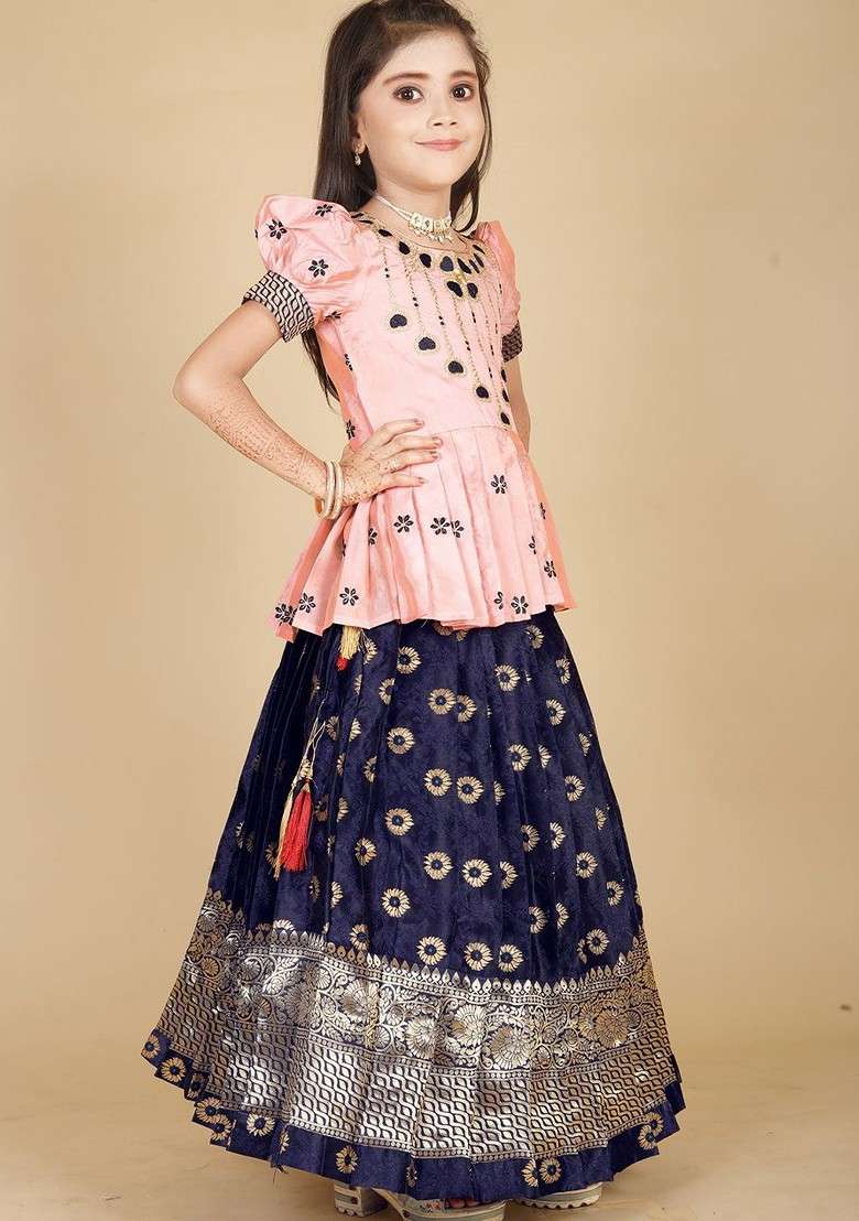 Rose Embroidered Blended Lehenga Choli For Girls - Indya
