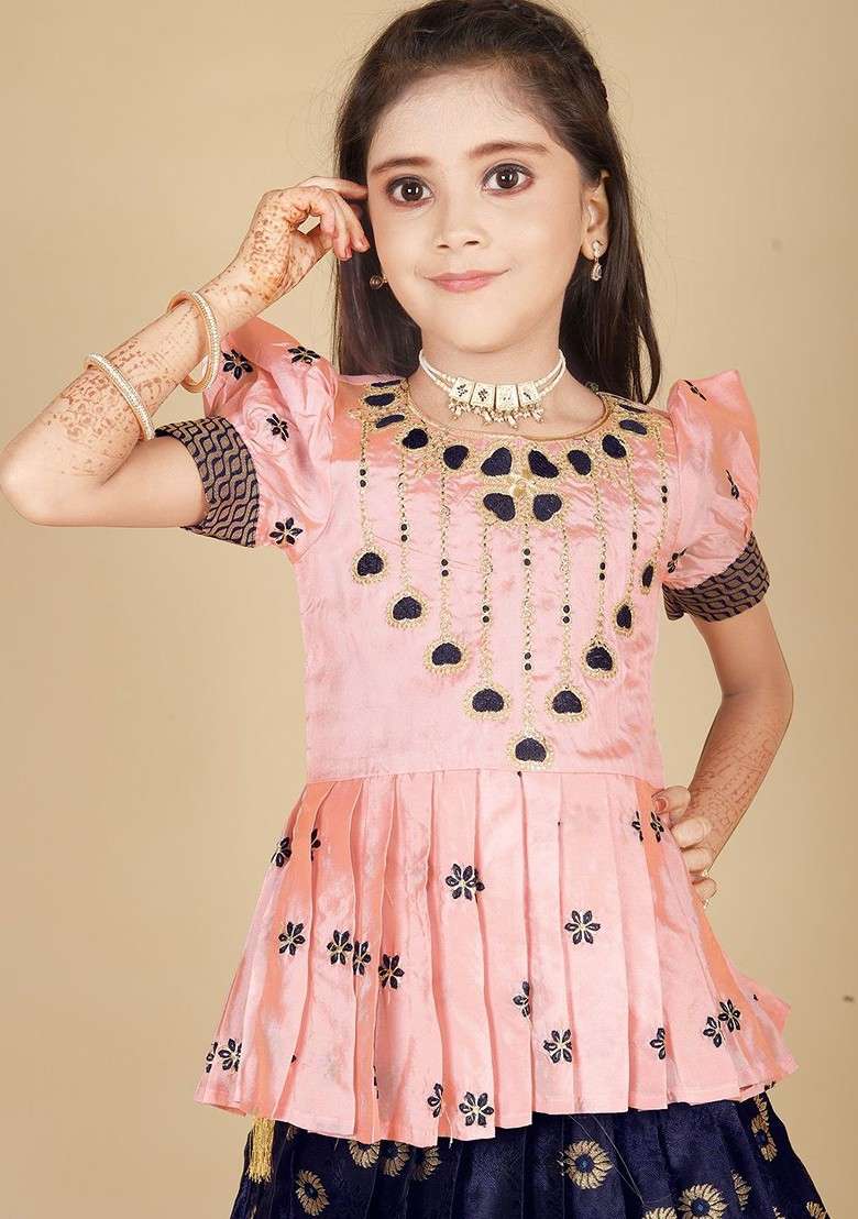 Rose Embroidered Blended Lehenga Choli For Girls - Indya