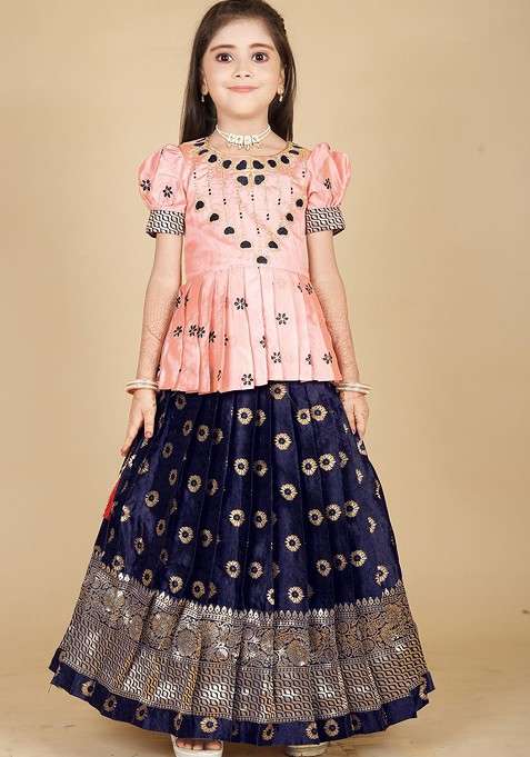 Rose Embroidered Blended Lehenga Choli For Girls