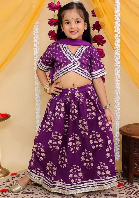 Purple Printed Blended Lehenga Choli For Girls — view on Indya