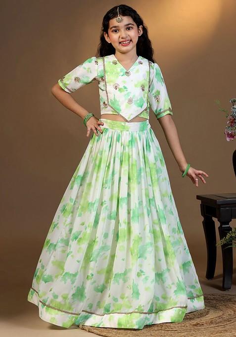Green Printed Georgette Lehenga Choli For Girls — view on Indya