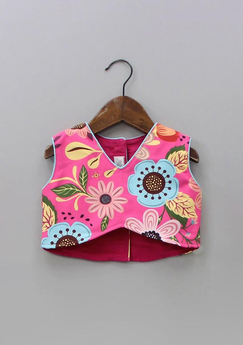 Pink Printed Blended Lehenga Choli For Girls - Indya