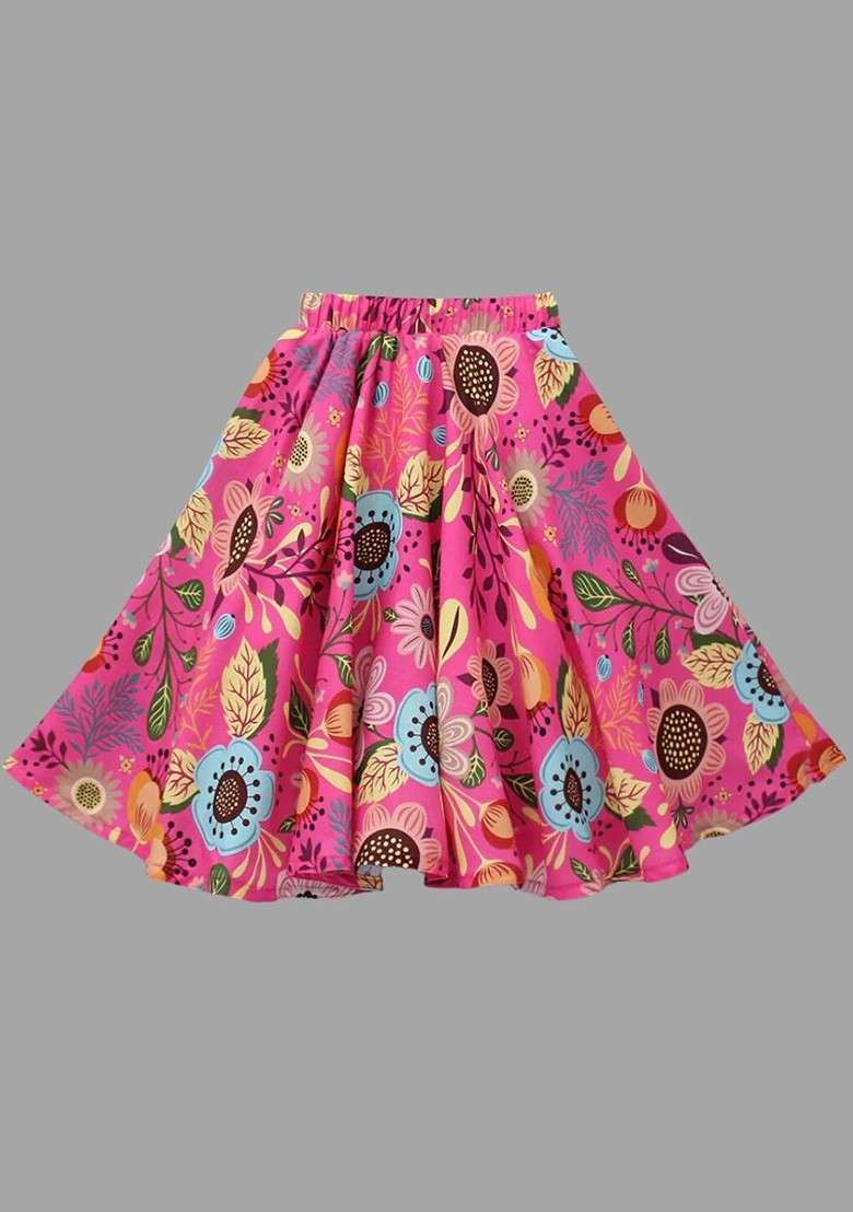 Pink Printed Blended Lehenga Choli For Girls - Indya