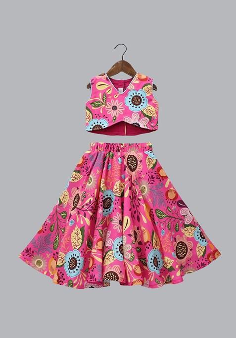 Pink Printed Blended Lehenga Choli For Girls — view on Indya
