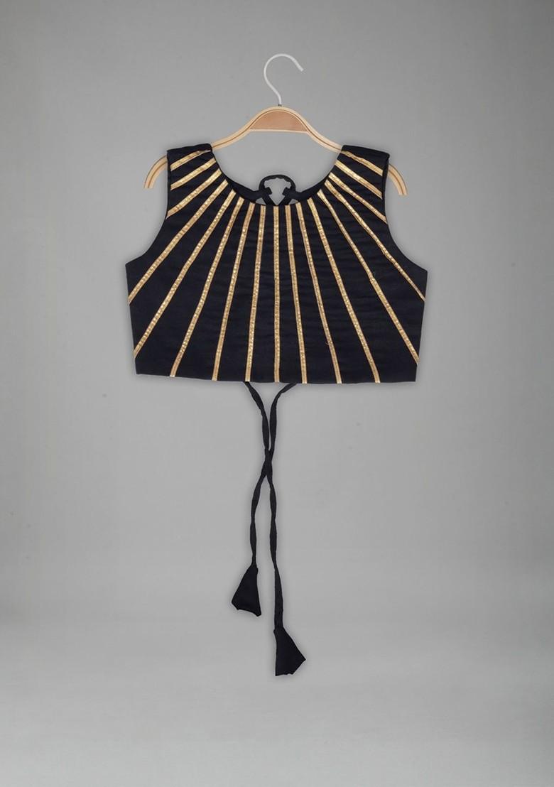 Black Embroidered Viscose Lehenga Choli For Girls - Indya
