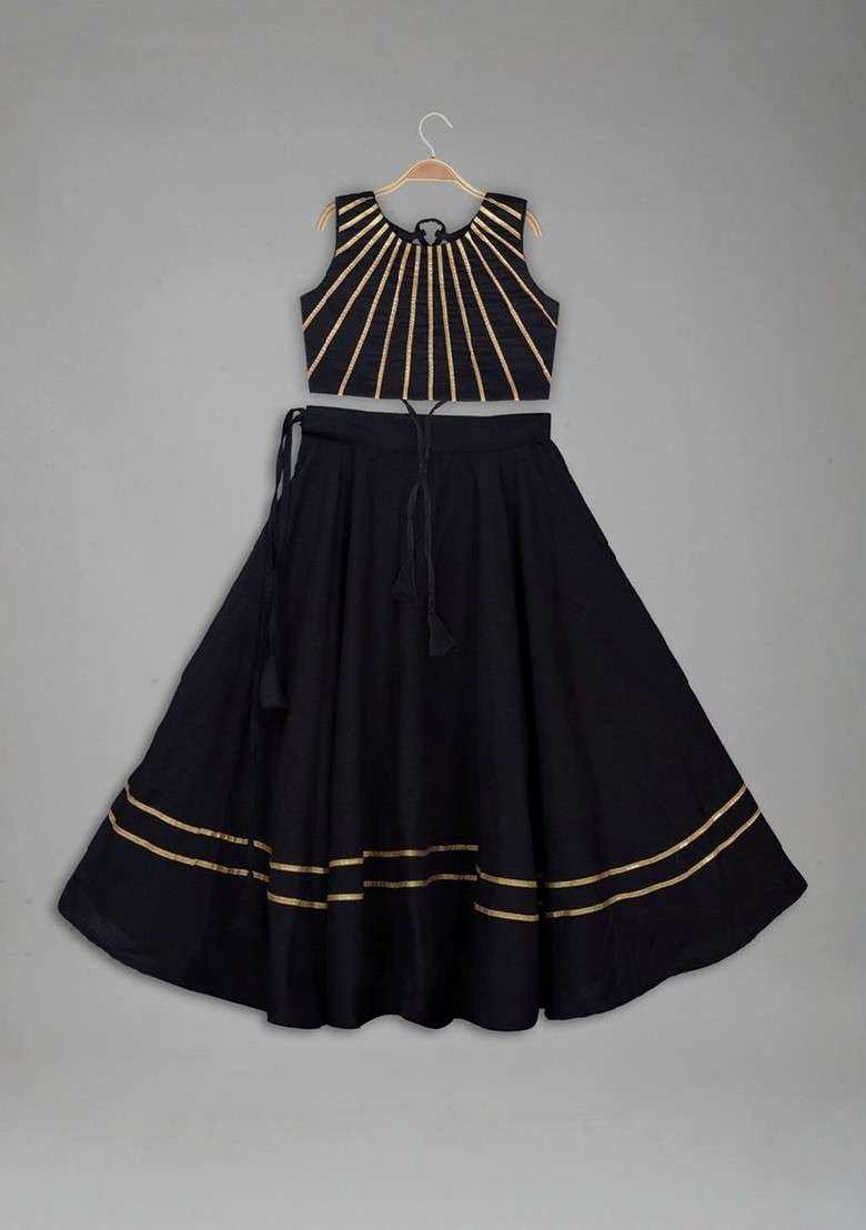 Black Embroidered Viscose Lehenga Choli For Girls - Indya