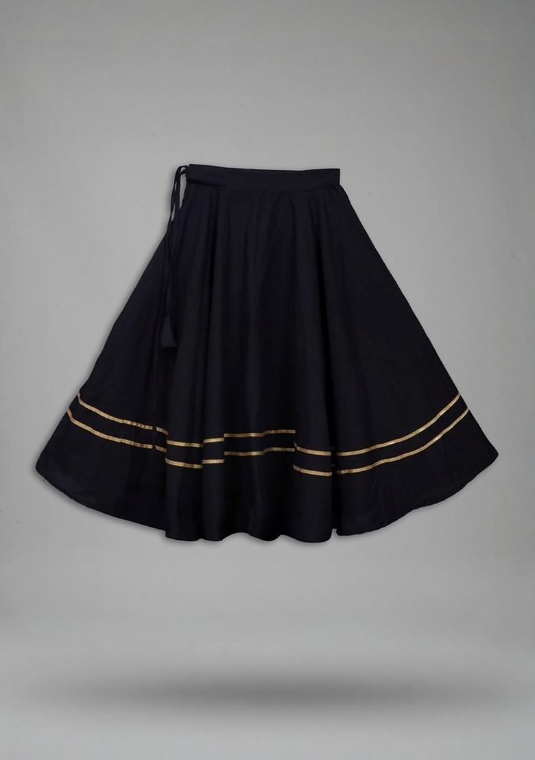 Black Embroidered Viscose Lehenga Choli For Girls - Indya