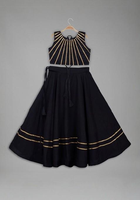 Black Embroidered Viscose Lehenga Choli For Girls — view on Indya