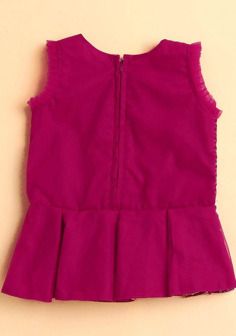 Fuchsia Embellished Blended Lehenga Choli For Girls - Indya