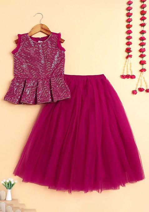 Fuchsia Embellished Blended Lehenga Choli For Girls — view on Indya