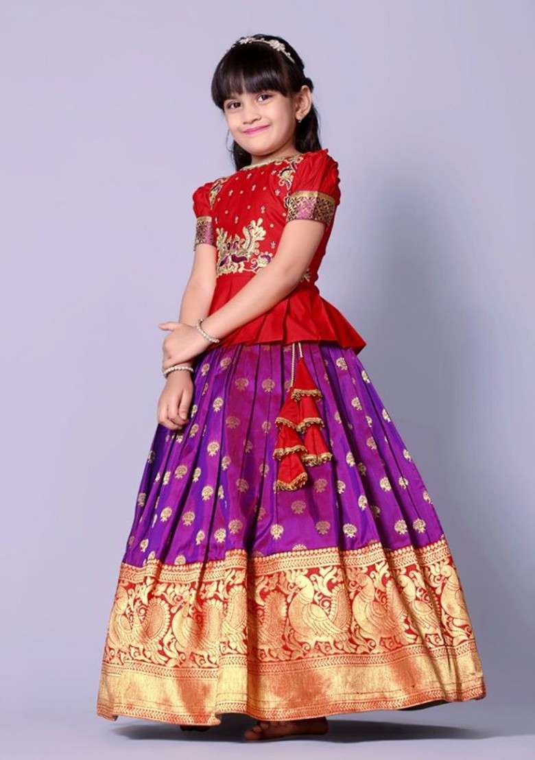 Pink Embroidered Blended Lehenga Choli For Girls - Indya