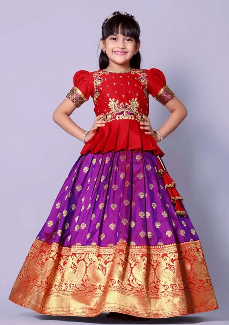 Pink Embroidered Blended Lehenga Choli For Girls - Indya