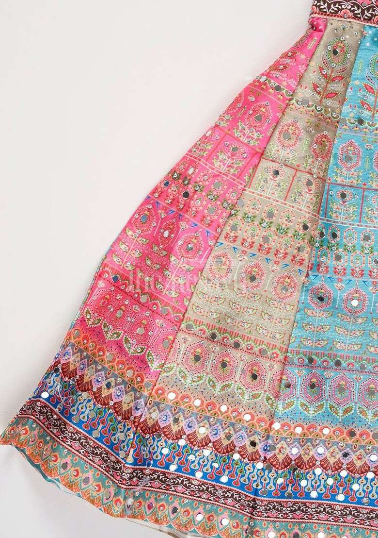 Pink Printed Silk Lehenga Choli For Girls - Indya