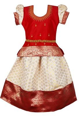 Red Embroidered Blended Lehenga Choli For Girls