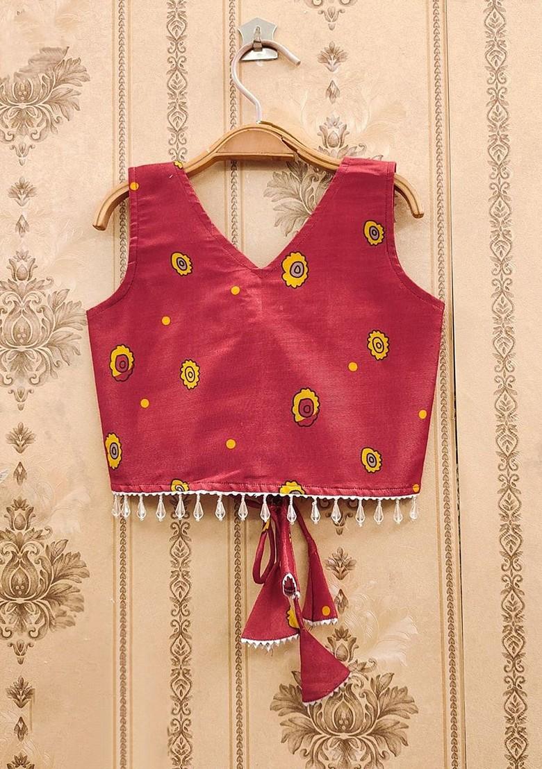 Off White Printed Blended Lehenga Choli For Girls - Indya