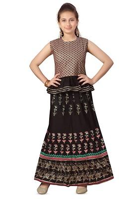 Black Embroidered Blended Lehenga Choli For Girls