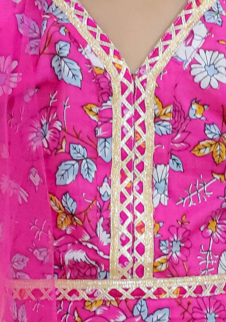 Pink Printed Cotton Blend Lehenga Choli For Girls - Indya