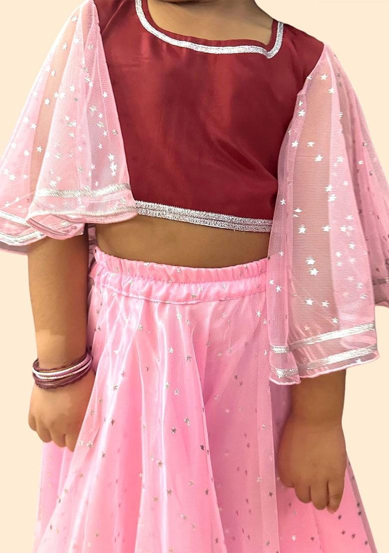 Pink Embellished Net Lehenga Choli For Girls - Indya