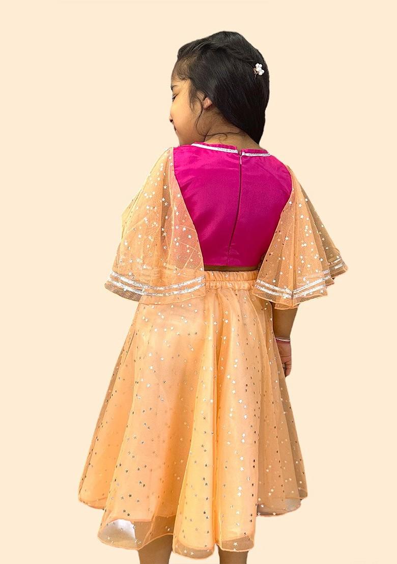Peach Embellished Net Lehenga Choli For Girls - Indya