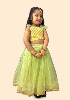 Green Embellished Blended Lehenga Choli For Girls