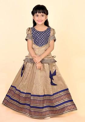 Beige Zari Blended Lehenga Choli For Girls