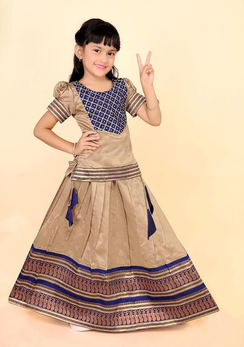 Beige Zari Blended Lehenga Choli For Girls - Indya