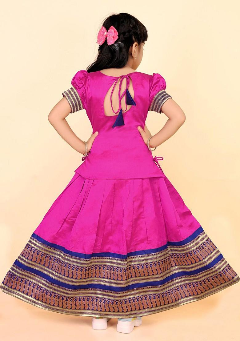 Fuchsia Zari Blended Lehenga Choli For Girls - Indya