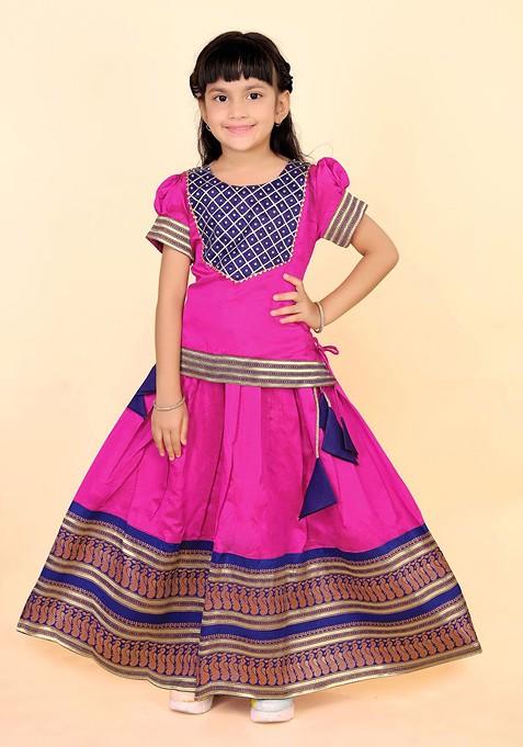 Fuchsia Zari Blended Lehenga Choli For Girls — view on Indya