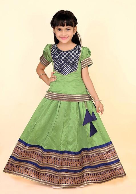 Green Zari Blended Lehenga Choli For Girls — view on Indya