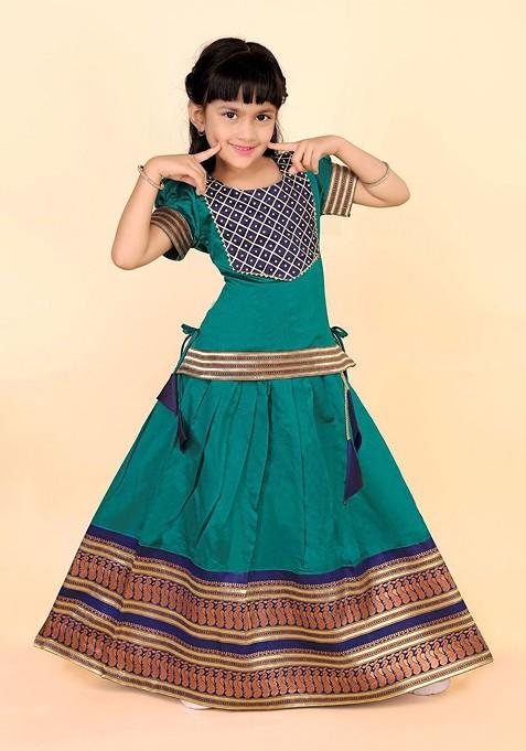 Green Zari Blended Lehenga Choli For Girls — view on Indya