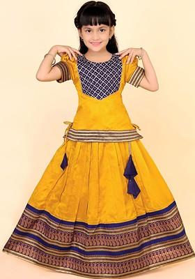 Yellow Zari Blended Lehenga Choli For Girls