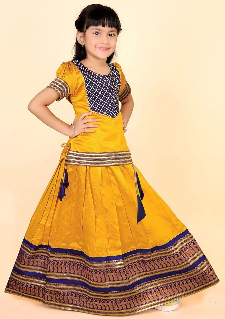Yellow Zari Blended Lehenga Choli For Girls - Indya