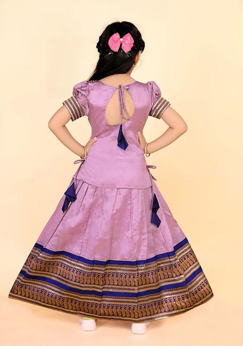 Pink Zari Blended Lehenga Choli For Girls - Indya
