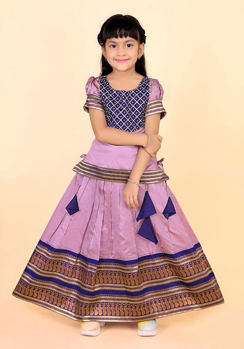 Pink Zari Blended Lehenga Choli For Girls — view on Indya