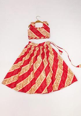 Red Printed Blended Lehenga Choli For Girls