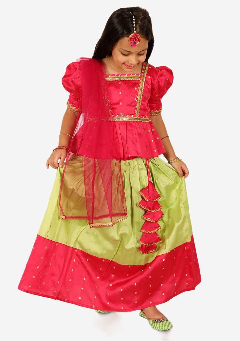 Pink Embellished Blended Lehenga Choli For Girls - Indya