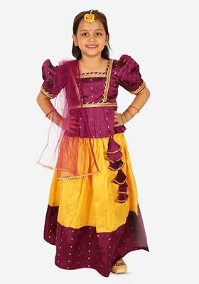Purple Embellished Blended Lehenga Choli For Girls