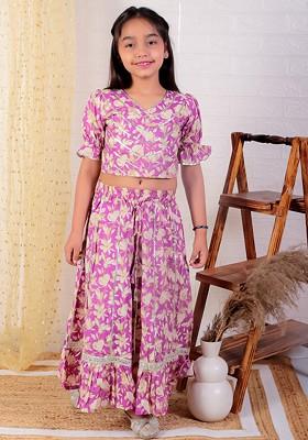 Purple Printed Blended Lehenga Choli For Girls