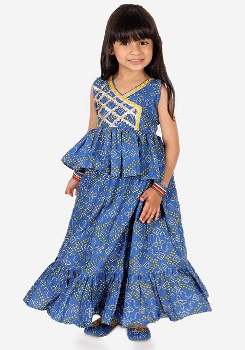 Blue Printed Blended Lehenga Choli For Girls — view on Indya