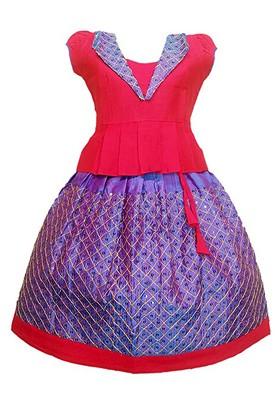 Purple Embroidered Blended Lehenga Choli For Girls