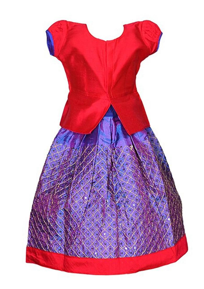 Purple Embroidered Blended Lehenga Choli For Girls - Indya
