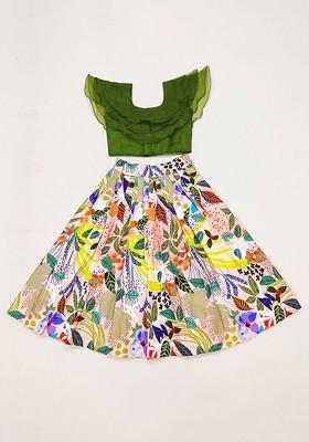 Orange Printed Blended Lehenga Choli For Girls