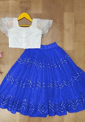 Blue Embellished Blended Lehenga Choli For Girls