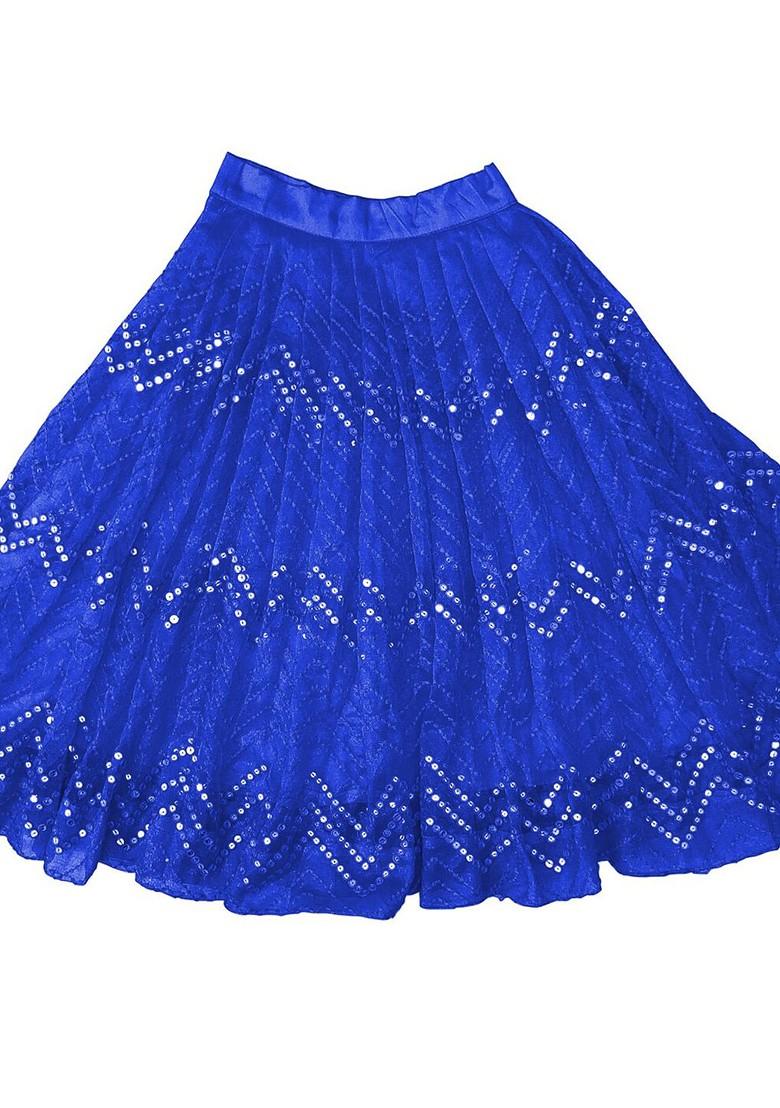 Blue Embellished Blended Lehenga Choli For Girls - Indya