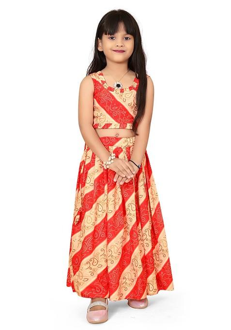 Red Printed Blended Lehenga Choli For Girls — view on Indya