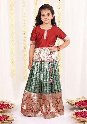 Maroon Embroidered Blended Lehenga Choli For Girls