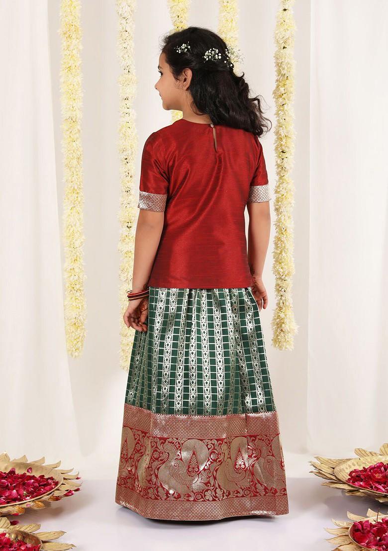 Maroon Embroidered Blended Lehenga Choli For Girls - Indya