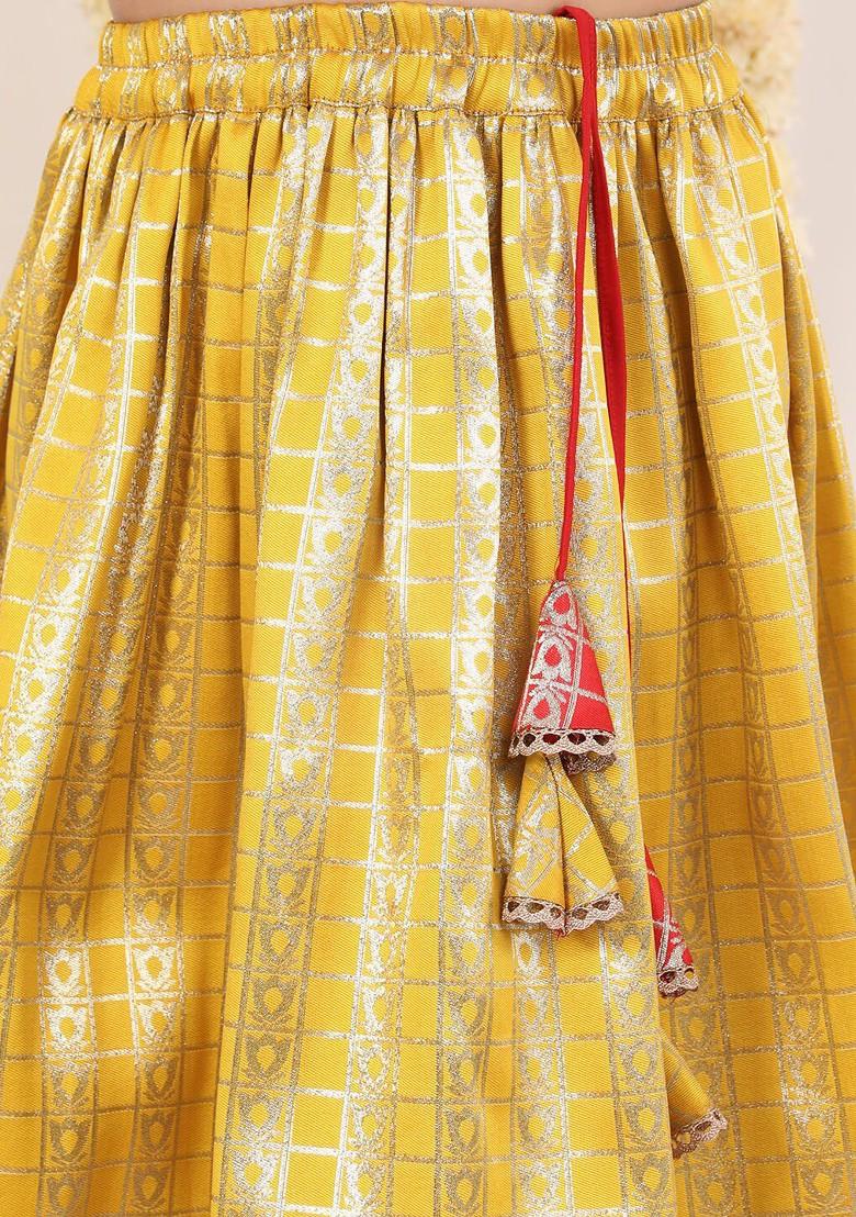 Red Embroidered Blended Lehenga Choli For Girls - Indya